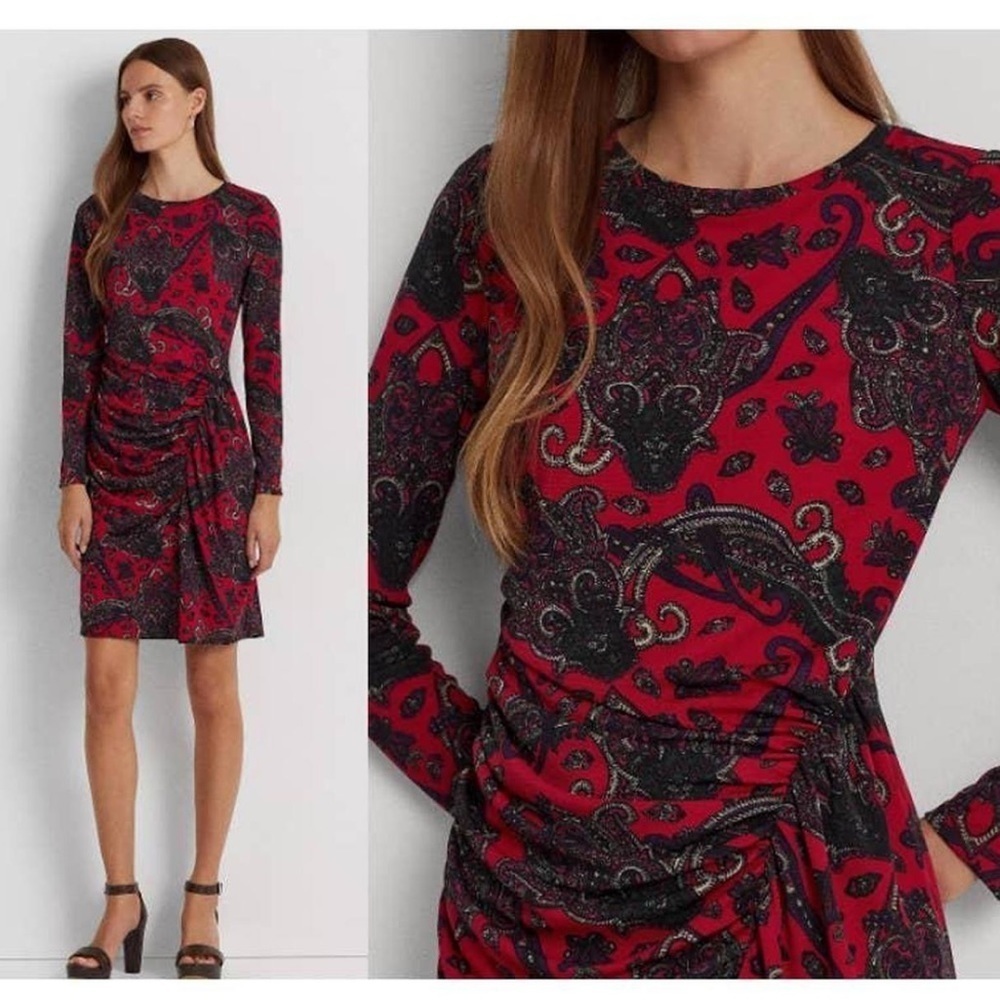 Lauren Ralph Lauren Wkmens Paisley Print Sheath Mini Dress Floral Evening Size 4